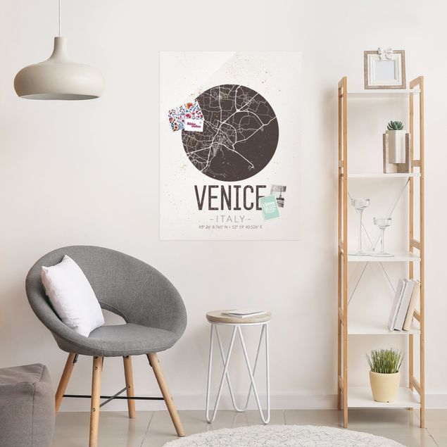 Lavagna magnetica vetro Mappa di Venezia - Retrò