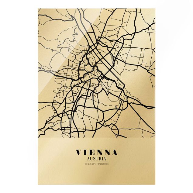 Quadro in vetro - Pianta della città Vienna - Classico - Formato verticale