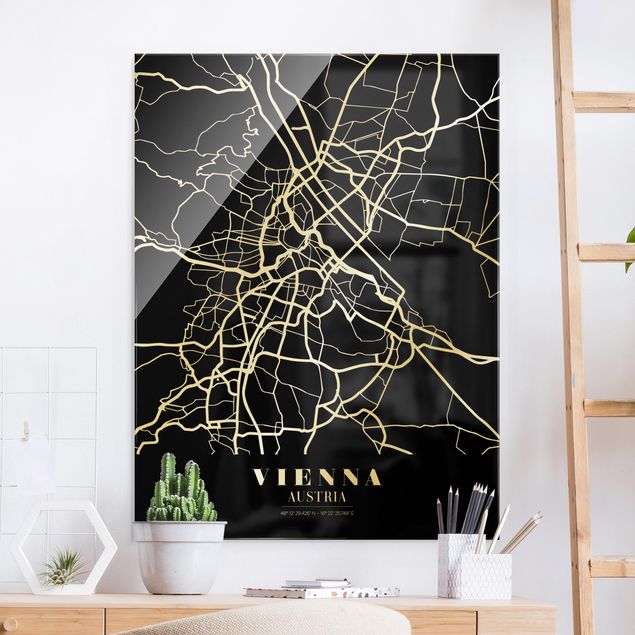 Lavagna magnetica vetro Mappa di Vienna - Nero classico