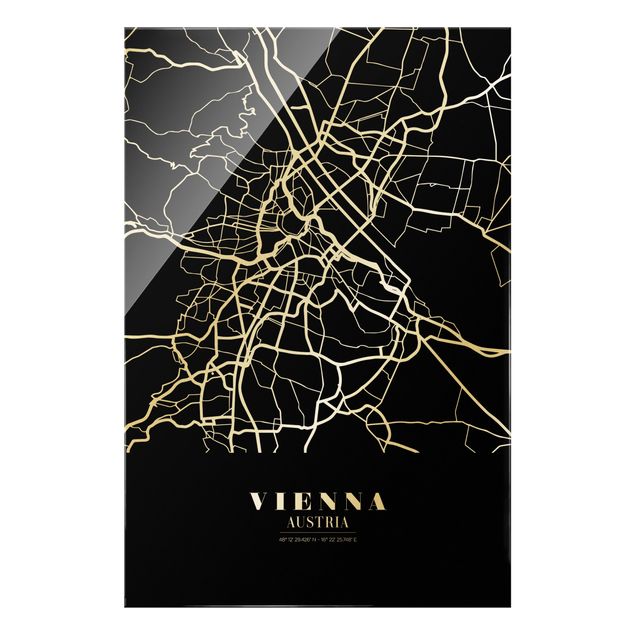 Quadro in vetro - Pianta della città Vienna - Classico nero - Formato verticale