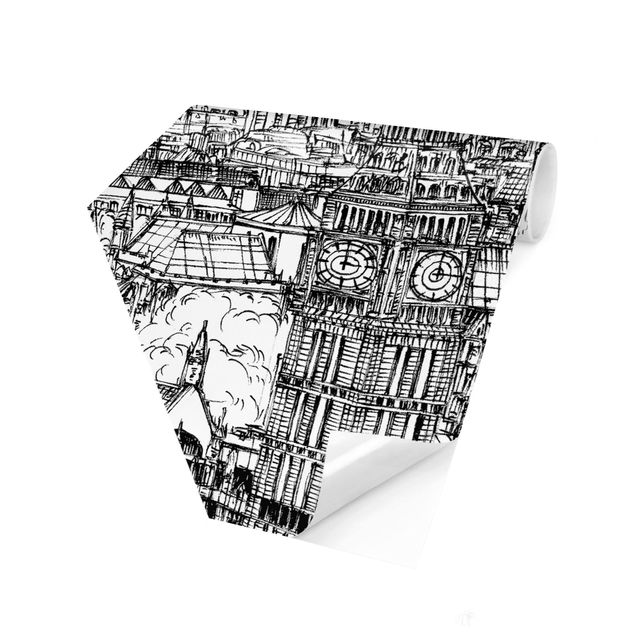 Carta da parati esagonale adesiva con disegni - Studio della città - London Eye