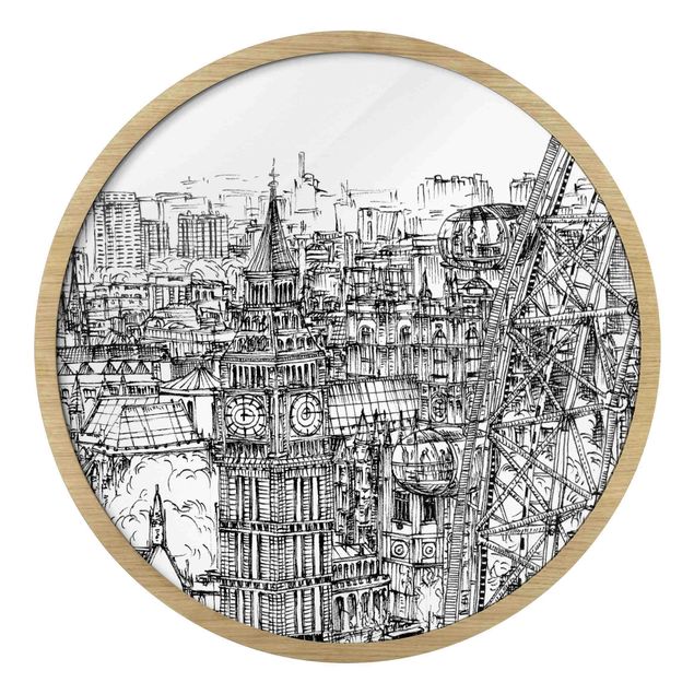 Quadro rotondo incorniciato - Studio della città - London Eye