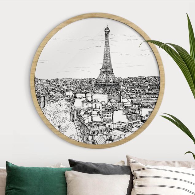 Poster con cornice rotonda Città studio - Parigi