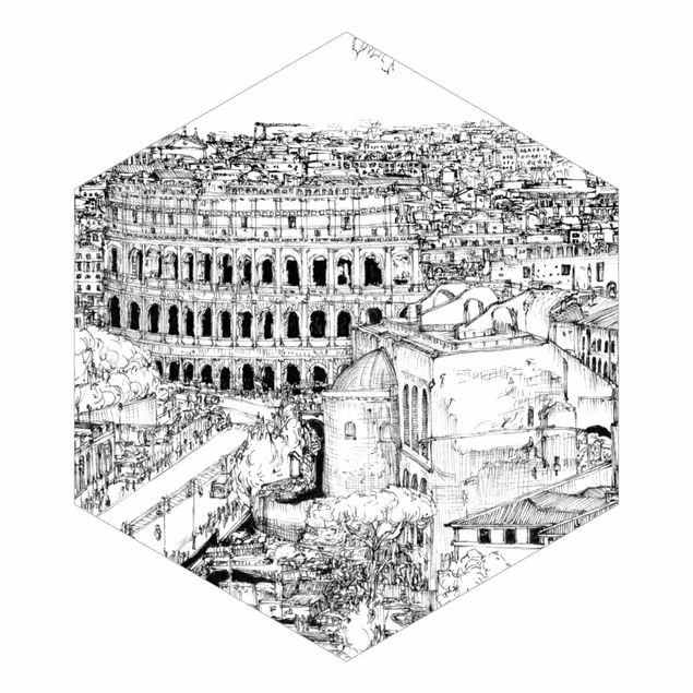 Carta da parati esagonale adesiva con disegni - Studio della città - Roma