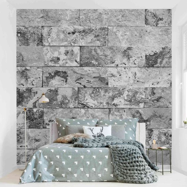 Carta da parati - Stone wall natural marble gray