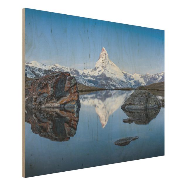 Stampa su legno - Lago Stellisee di fronte al Monte Cervino