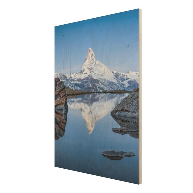 Stampa su legno - Lago Stellisee di fronte al Monte Cervino