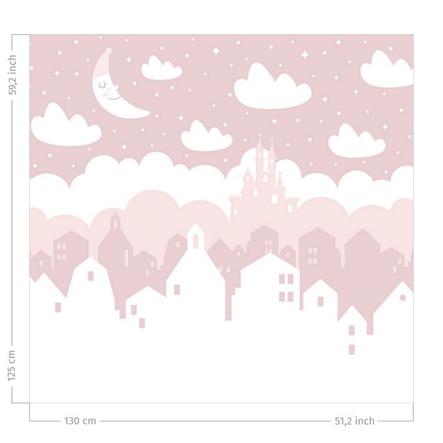 Tende termico Cielo stellato con case e luna in rosa