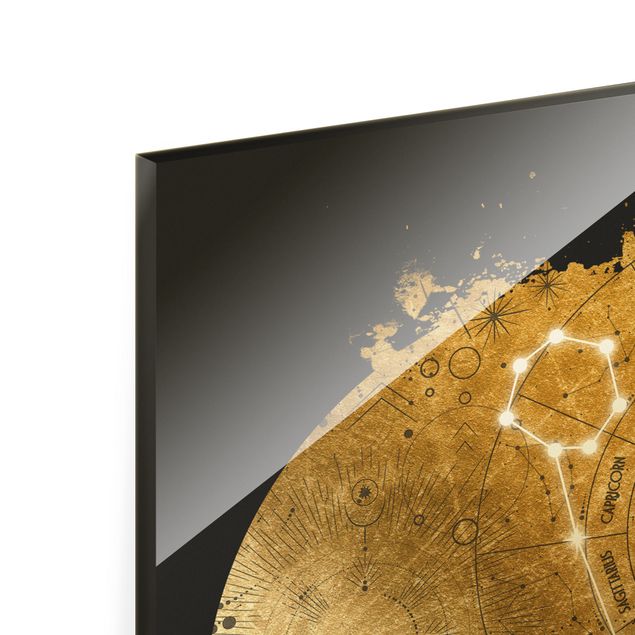 Quadro in vetro - Segno zodiacale Pesci in grigio e oro - Formato verticale
