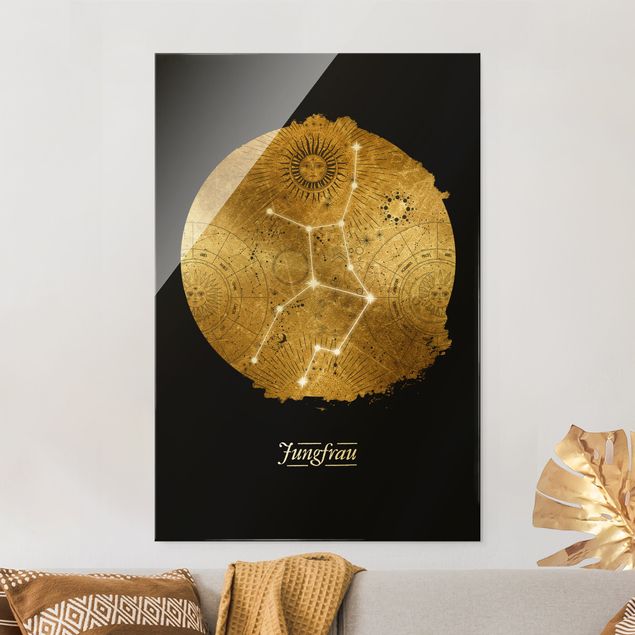 Lavagna magnetica vetro Segno zodiacale Vergine Oro grigio