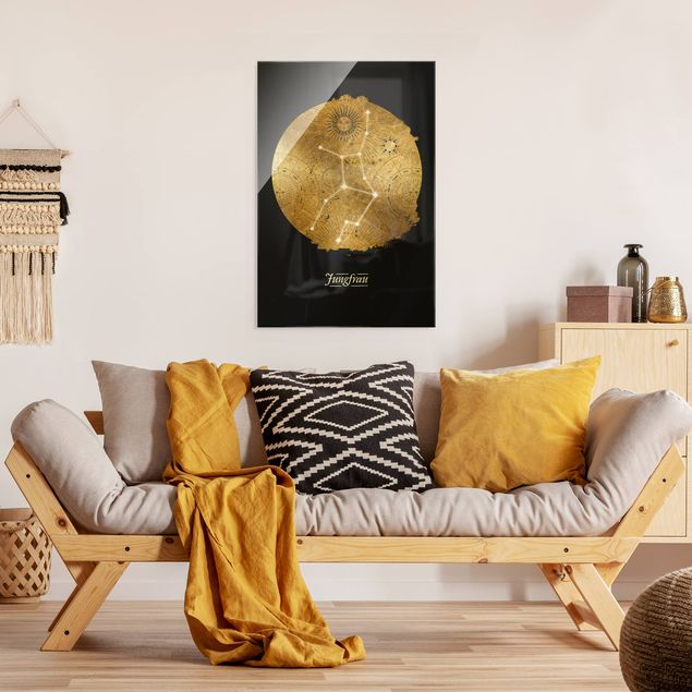 Quadro in vetro - Segno zodiacale Vergine in grigio e oro - Formato verticale
