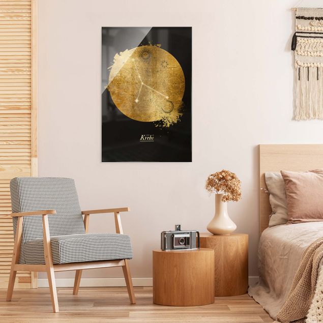 Quadro in vetro - Segno zodiacale Cancro in grigio e oro - Formato verticale