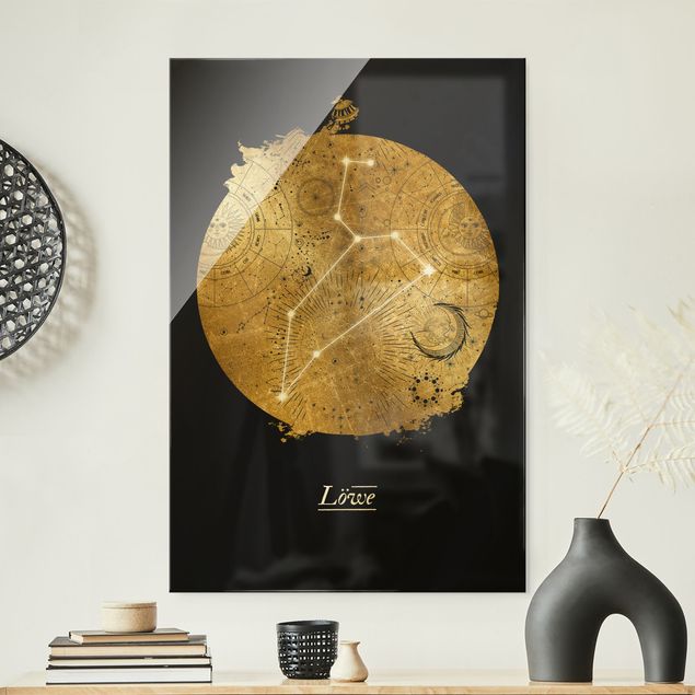 Lavagna magnetica vetro Segno zodiacale Leone Oro grigio