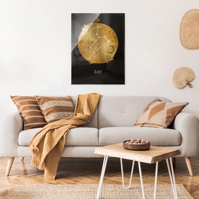 Quadro in vetro - Segno zodiacale Leone in grigio e oro - Formato verticale