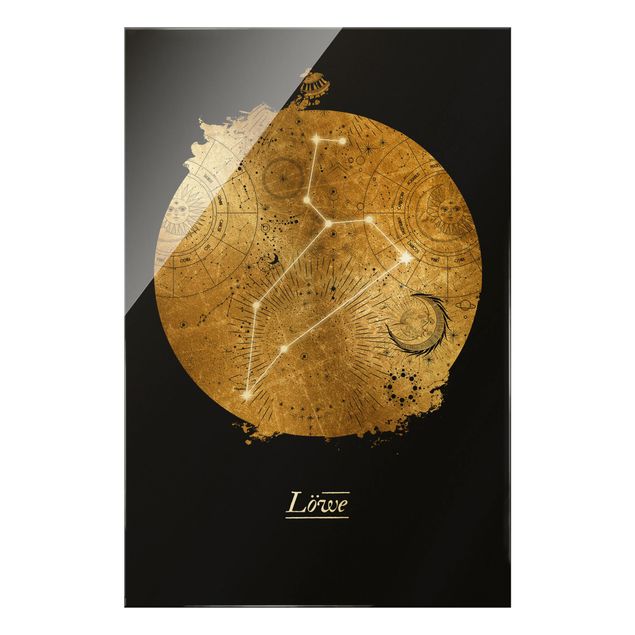 Quadro in vetro - Segno zodiacale Leone in grigio e oro - Formato verticale
