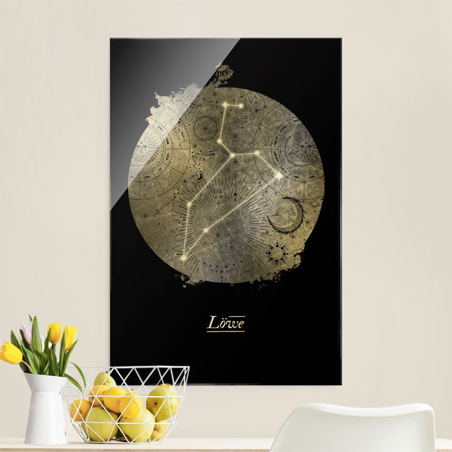 Quadro in vetro - Segno zodiacale Leone in argento - Formato verticale