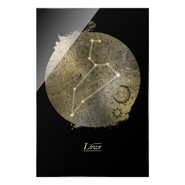 Quadro in vetro - Segno zodiacale Leone in argento - Formato verticale