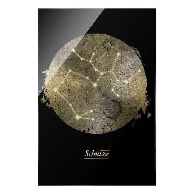 Quadro in vetro - Segno zodiacale Sagittario in argento - Formato verticale
