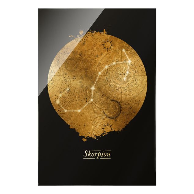 Quadro in vetro - Segno zodiacale Scorpione in grigio e oro - Formato verticale