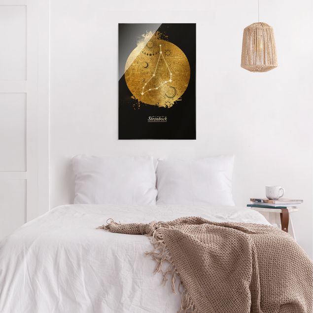 Quadro in vetro - Segno zodiacale Capricorno in grigio e oro - Formato verticale