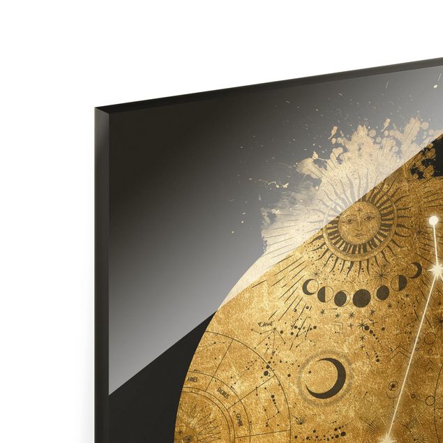 Quadro in vetro - Segno zodiacale Capricorno in grigio e oro - Formato verticale