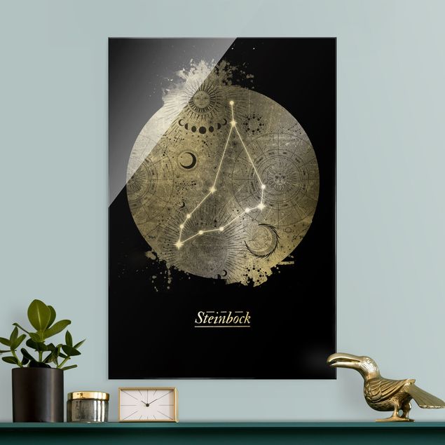 Quadro in vetro - Segno zodiacale Capricorno in argento - Formato verticale