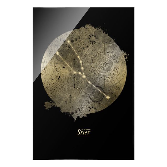 Quadro in vetro - Segno zodiacale Toro in argento - Formato verticale