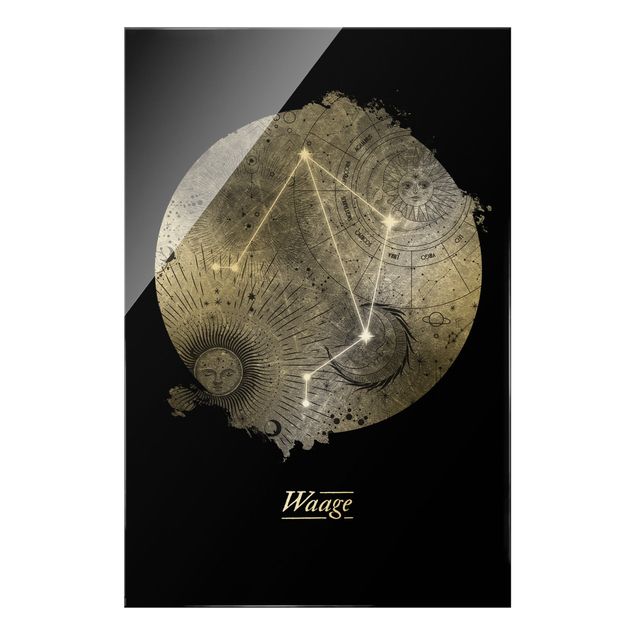 Quadro in vetro - Segno zodiacale Bilancia in argento - Formato verticale