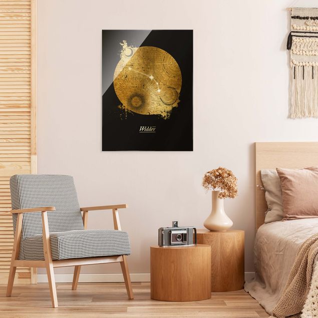 Quadro in vetro - Segno zodiacale Ariete in grigio e oro - Formato verticale