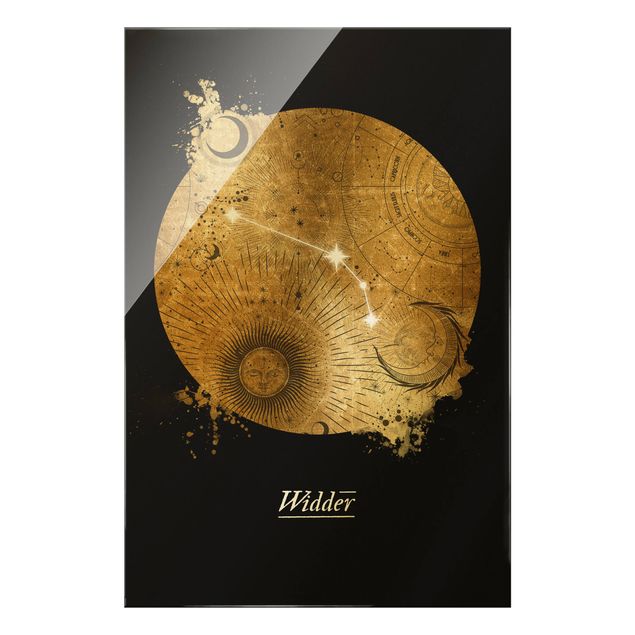 Quadro in vetro - Segno zodiacale Ariete in grigio e oro - Formato verticale