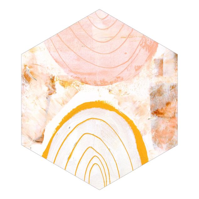 Carta da parati esagonale adesiva con disegni - Archi di colori raggiante in caramello II