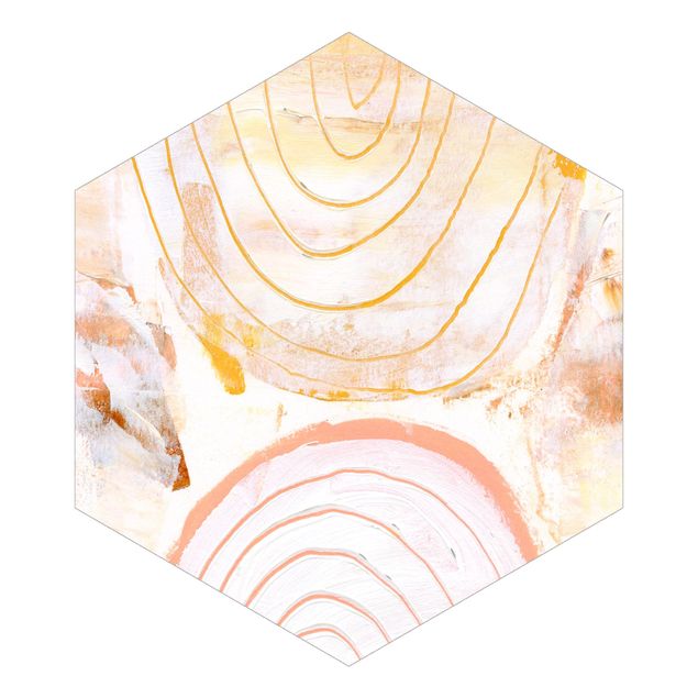 Carta da parati esagonale adesiva con disegni - Archi di colori raggiante in caramello II
