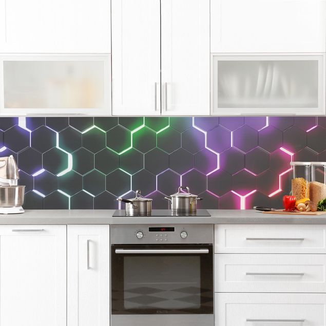 Rivestimenti cucina di plastica Esagoni strutturati con luce al neon
