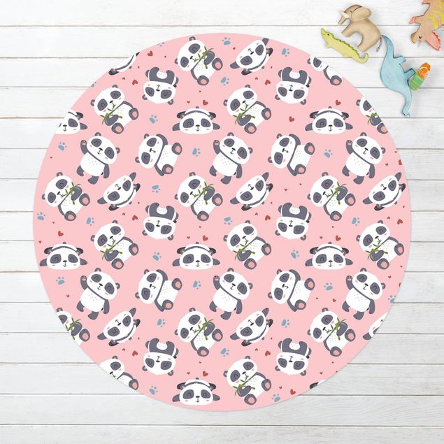Tappeti da esterno Tenero panda con impronte di zampe e cuori rosa pastello