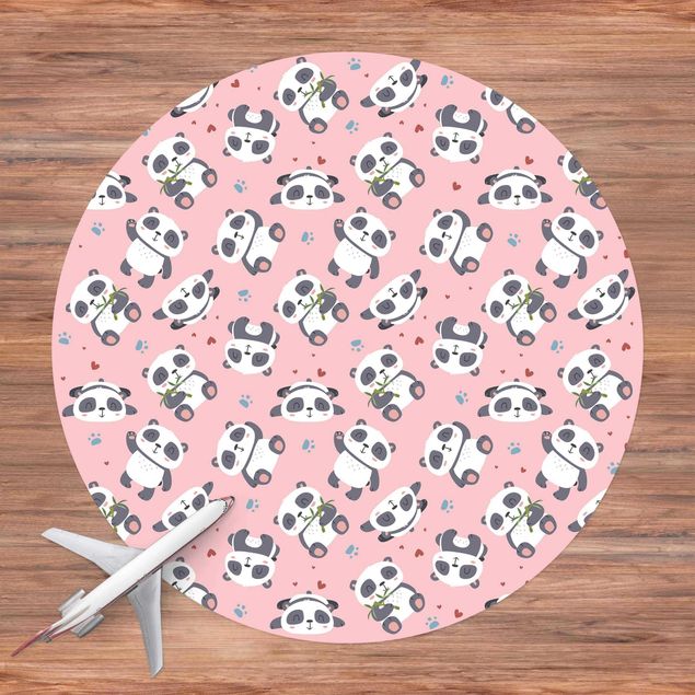 Tappeto per balcone Tenero panda con impronte di zampe e cuori rosa pastello
