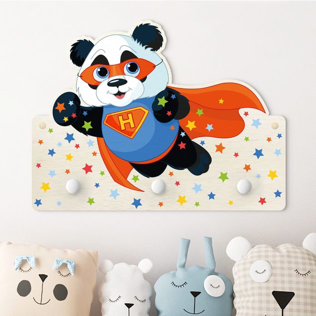 Kindergarderobe Tiere Super Panda con lettere personalizzate