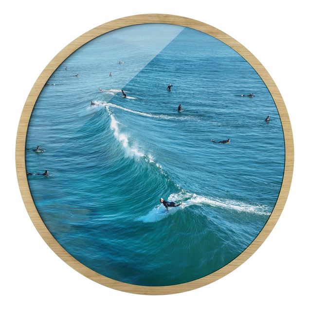 Quadro rotondo incorniciato - Surfista a Huntington Beach