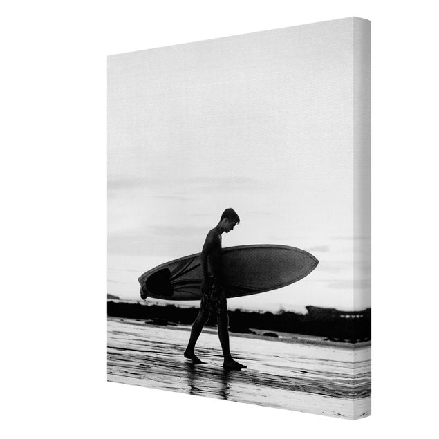 Stampe su tela Ragazzo surfista in ombra di profilo