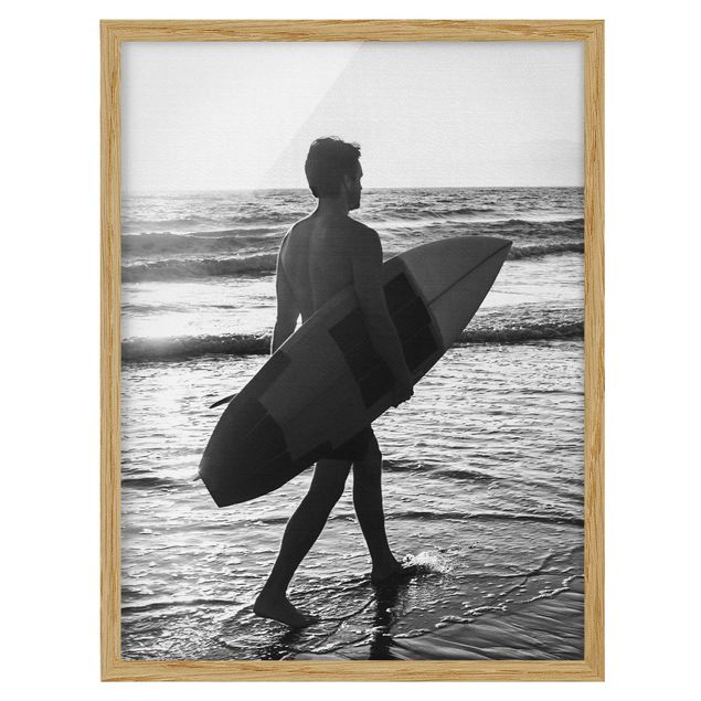 Poster con cornice - Surfista al tramonto
