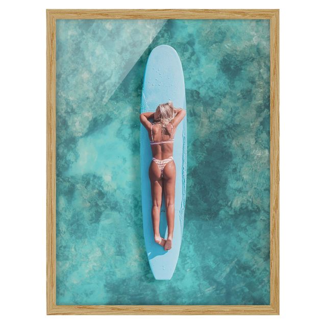 Poster con cornice - Surfista su tavola blu