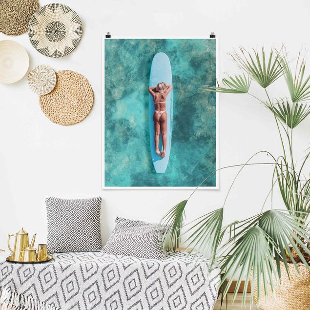 Poster riproduzione - Surfista su tavola blu
