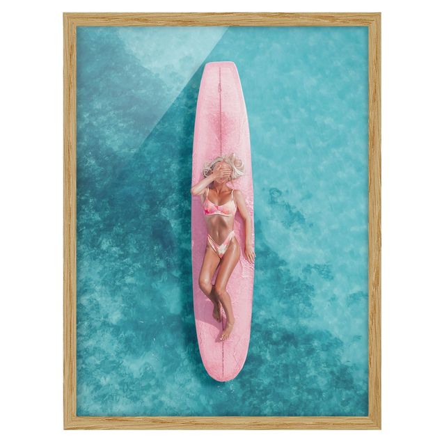 Poster con cornice - Surfista su tavola rosa