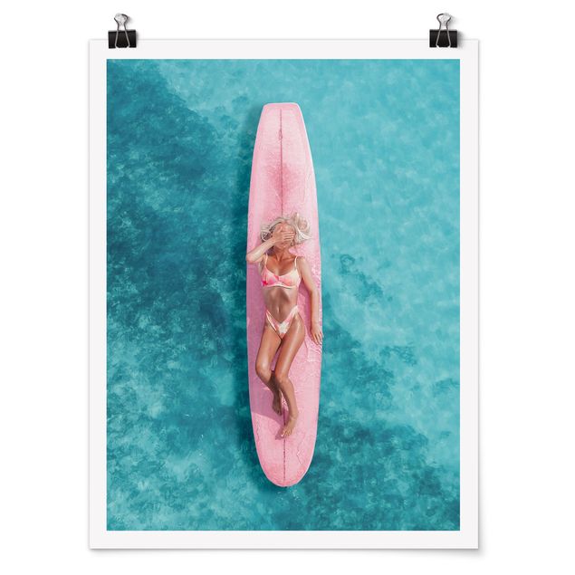 Poster riproduzione - Surfista su tavola rosa