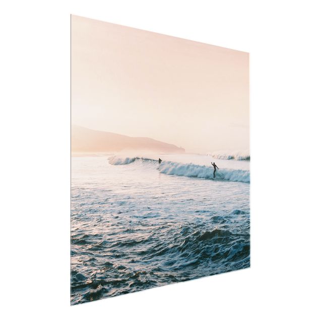 Quadro in vetro - Sessione di surf al tramonto