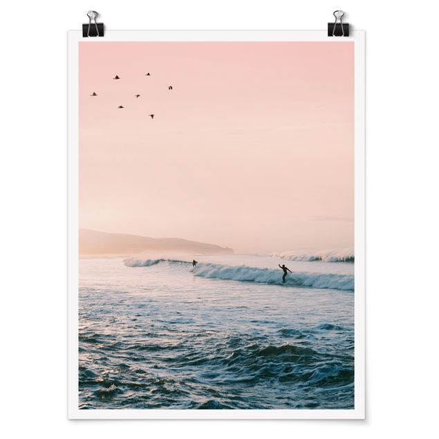 Poster riproduzione - Sessione di surf al tramonto