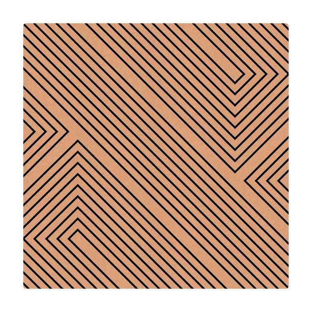 Tappetino di sughero - Geometria simmetrica di linee nere - Quadrato 1:1