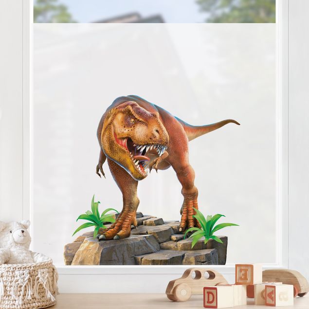 pellicola colorata per vetri T-Rex che guarda nella finestra