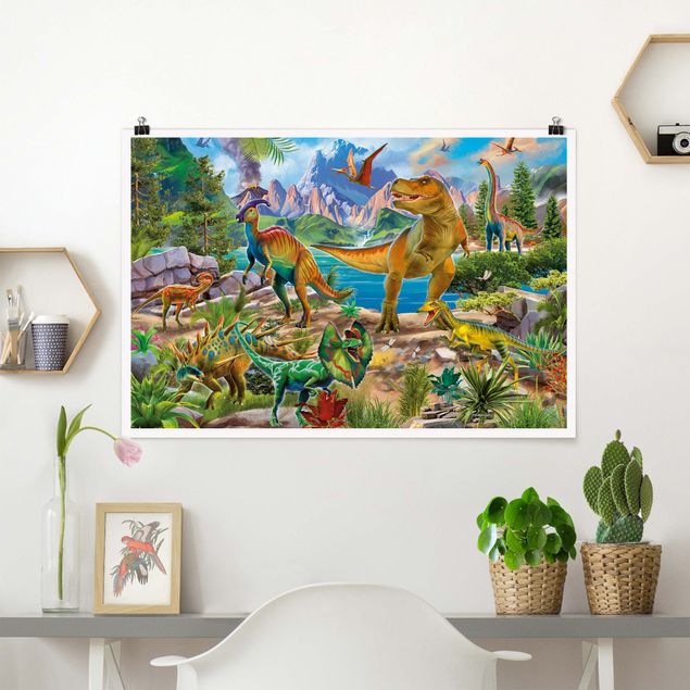 quadri con animali T-Rex e Parasaurolofo