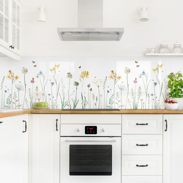 Rivestimenti cucina di plastica Farfalle danzanti su fiori selvatici