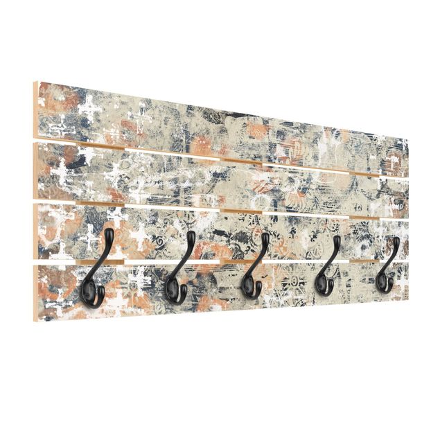 Appendiabiti in legno - Collage di terracotta